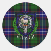 Russell Scottish Clan Tartan & Crest Runder Aufkleber (Vorderseite)