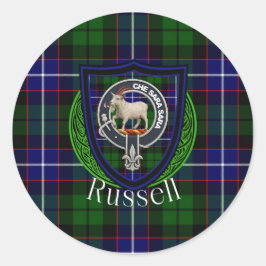 Russell Scottish Clan Tartan & Crest Runder Aufkleber
