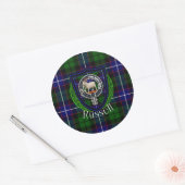 Russell Scottish Clan Tartan & Crest Runder Aufkleber (Umschlag)