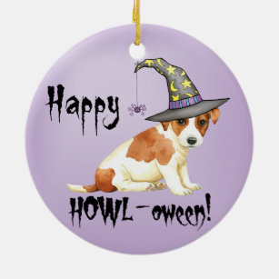 Russell Terrier Hexe Keramik Ornament
