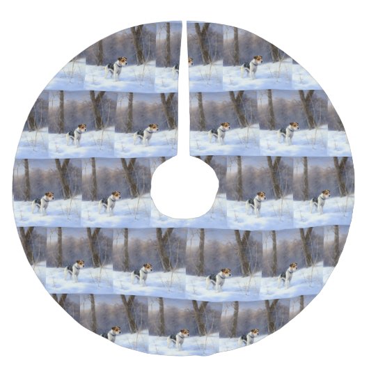 Russell Terrier Let It Snow Christmas Polyester Weihnachtsbaumdecke (Vorderseite)