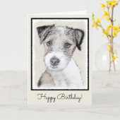 Russell Terrier Rough Painting - Original Dog Art Karte (Gelbe Blume)