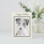 Russell Terrier Rough Painting - Original Dog Art Postkarte (Stehend Vorderseite)