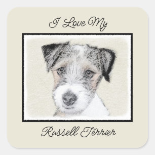 Russell Terrier Rough Painting - Original Dog Art Quadratischer Aufkleber