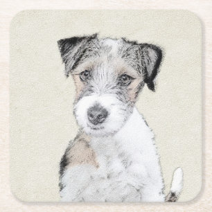 Russell Terrier Rough Painting - Original Dog Art Rechteckiger Pappuntersetzer