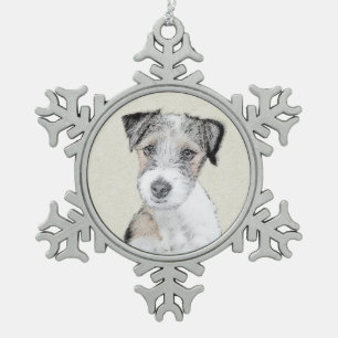 Russell Terrier Rough Painting - Original Hund Kun Schneeflocken Zinn-Ornament