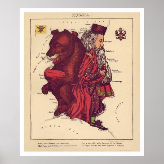Russia Caricature Map 1868 Poster (Vorne)