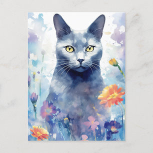 Russian Blue Cat Aquarellkunst Postkarte