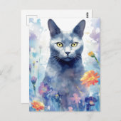 Russian Blue Cat Aquarellkunst Postkarte (Vorne/Hinten)