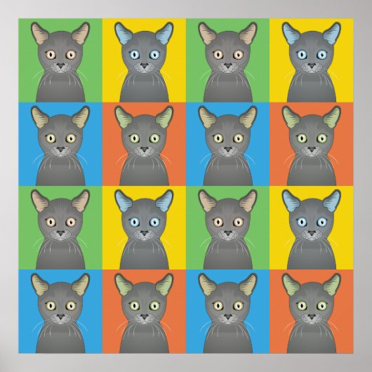 Russian Blue Cat Cartoon Pop-Art Poster (Vorne)