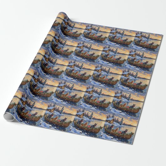 Russian Blue Cat Christmas Boat Holiday Geschenkpapier (Ungerollt)