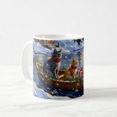 Russian Blue Cat Christmas Boat Holiday Kaffeetasse (Vorderseite Links)