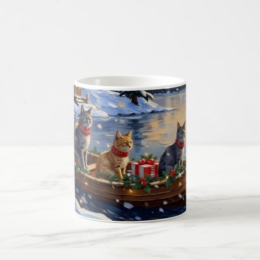 Russian Blue Cat Christmas Boat Holiday Kaffeetasse (Mittel)