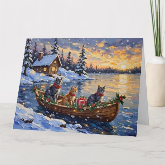 Russian Blue Cat Christmas Boat Holiday Karte (Vorderseite)