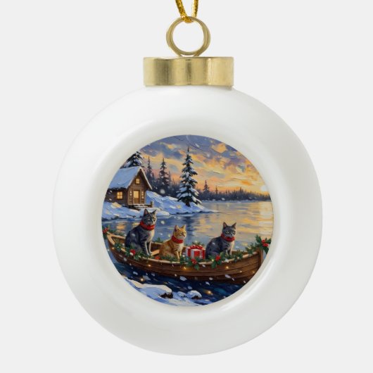 Russian Blue Cat Christmas Boat Holiday Keramik Kugel-Ornament (Vorderseite)