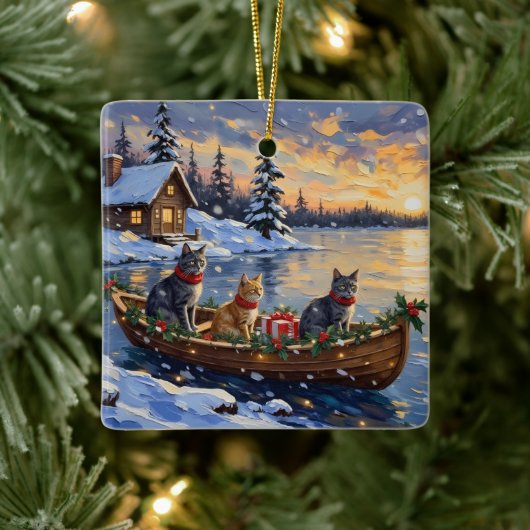 Russian Blue Cat Christmas Boat Holiday Keramikornament (Baum)