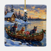 Russian Blue Cat Christmas Boat Holiday Keramikornament (Rückseite)