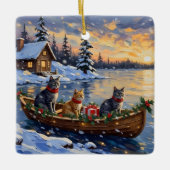Russian Blue Cat Christmas Boat Holiday Keramikornament (Vorderseite)