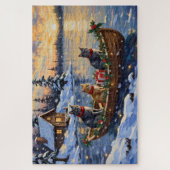 Russian Blue Cat Christmas Boat Holiday Puzzle (Vertikal)
