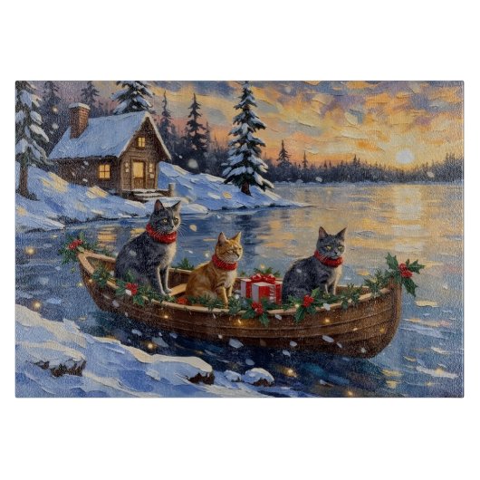 Russian Blue Cat Christmas Boat Holiday Schneidebrett (Vorderseite)