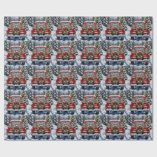 Russian Blue Cat Christmas Red Truck Holiday Geschenkpapier (Flach)