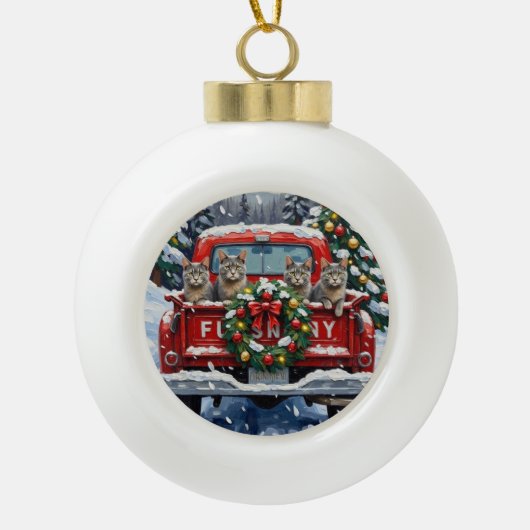 Russian Blue Cat Christmas Red Truck Holiday Keramik Kugel-Ornament (Vorderseite)