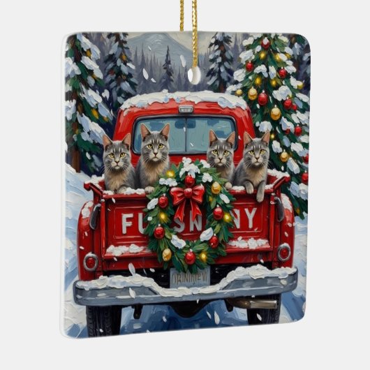 Russian Blue Cat Christmas Red Truck Holiday Keramikornament (Rechts)