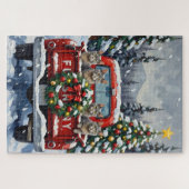 Russian Blue Cat Christmas Red Truck Holiday Puzzle (Horizontal)