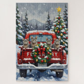 Russian Blue Cat Christmas Red Truck Holiday Puzzle (Vertikal)