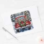 Russian Blue Cat Christmas Red Truck Holiday Quadratischer Aufkleber (Umschlag)