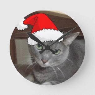 Russian Blue Cat Christmas Runde Wanduhr