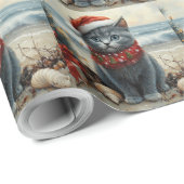 Russian Blue Cat Christmas Vintag Beach Geschenkpapier (Rolleneckpunkt)