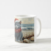 Russian Blue Cat Christmas Vintag Beach Kaffeetasse (VorderseiteRechts)