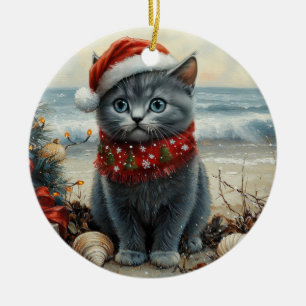 Russian Blue Cat Christmas Vintag Beach Keramik Ornament
