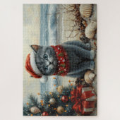 Russian Blue Cat Christmas Vintag Beach Puzzle (Vertikal)