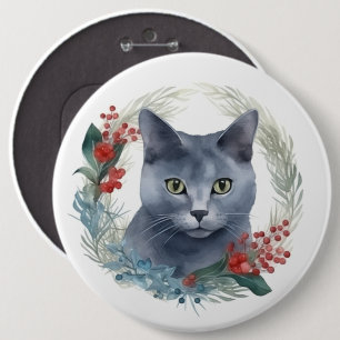 Russian Blue Cat Christmas Wreath Festive Kitten Button