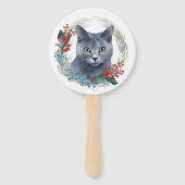Russian Blue Cat Christmas Wreath Festive Kitten Fächer (Rückseite)