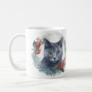 Russian Blue Cat Christmas Wreath Festive Kitten Kaffeetasse