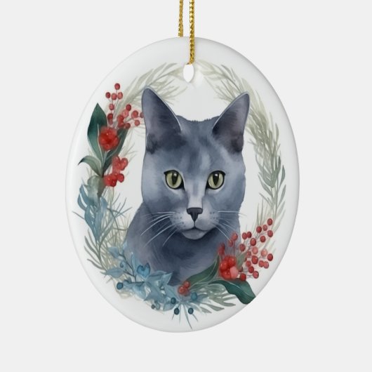 Russian Blue Cat Christmas Wreath Festive Kitten Keramik Ornament (Rechts)