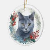 Russian Blue Cat Christmas Wreath Festive Kitten Keramik Ornament (Links)