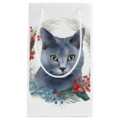 Russian Blue Cat Christmas Wreath Festive Kitten Kleine Geschenktüte (Vorderseite)