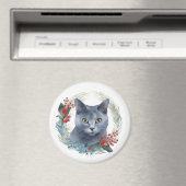 Russian Blue Cat Christmas Wreath Festive Kitten Magnet (In Situ (Geschirrspüler))
