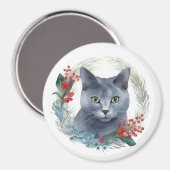 Russian Blue Cat Christmas Wreath Festive Kitten Magnet (Vorderseite/Rückseite)