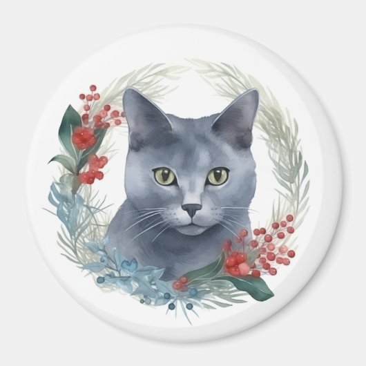 Russian Blue Cat Christmas Wreath Festive Kitten Magnet (Vorne)