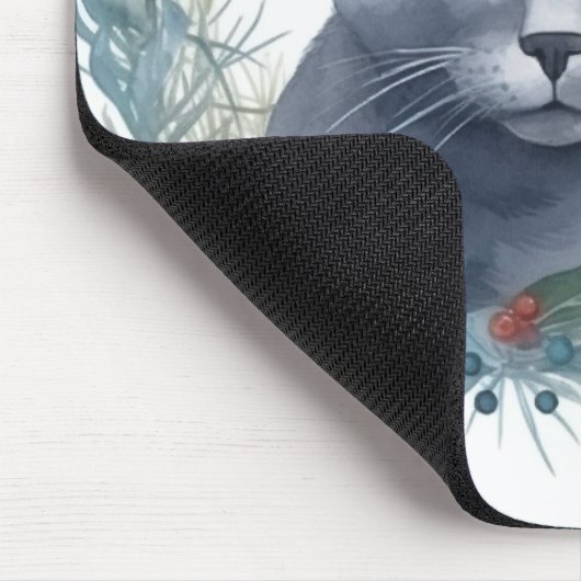 Russian Blue Cat Christmas Wreath Festive Kitten Mousepad (Ecke)