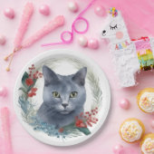 Russian Blue Cat Christmas Wreath Festive Kitten Pappteller (Party)