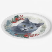 Russian Blue Cat Christmas Wreath Festive Kitten Pappteller (Schrägansicht)