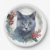 Russian Blue Cat Christmas Wreath Festive Kitten Pappteller (Vorderseite)