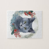 Russian Blue Cat Christmas Wreath Festive Kitten Puzzle (Horizontal)