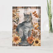Russian Blue Cat Fall Erntedank Karte (Vorderseite)